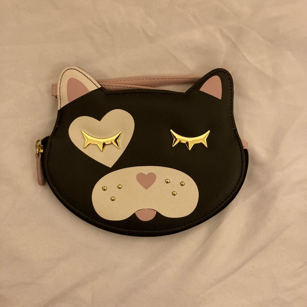 Betsey Johnson Pink and Black Heart-Striped Wristlet/Wallet